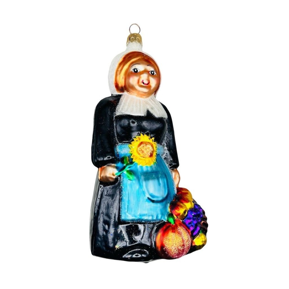Vintage Pilgrim Amish Woman Glass‎ Ornament Hand-Painted Holiday Decor
